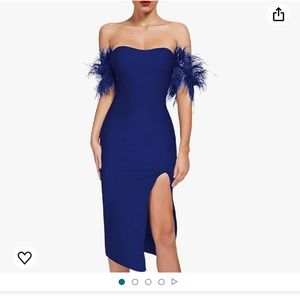 EUC Sexy Off Shoulder Feather Bodycon Side Split Party Club Bandage Midi Dress